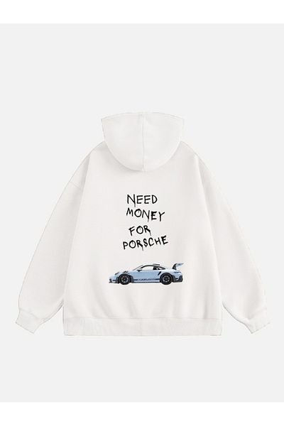 Mad&Calf Унисекс голям суитшърт с качулка и щампа Porsche