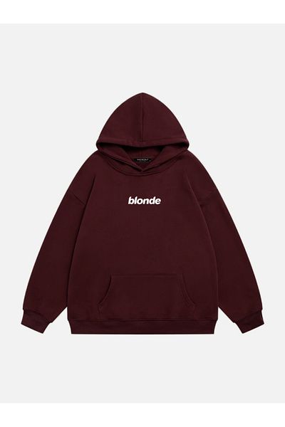 Mad&Calf Unisex Fleece Oversize Φούτερ - Ξανθό εμπριμέ, με κουκούλα