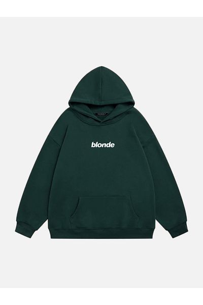 Mad&Calf Unisex Fleece Oversize Φούτερ - Ξανθό εμπριμέ, με κουκούλα