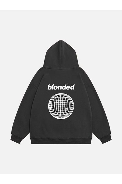 Mad&Calf Unisex Fleece Oversize Φούτερ - Ξανθό εμπριμέ, με κουκούλα
