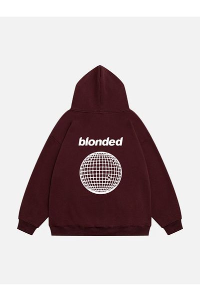 Mad&Calf Unisex Fleece Oversize Φούτερ - Ξανθό εμπριμέ, με κουκούλα