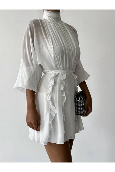 Afiş Butik Φόρεμα σιφόν με βολάν με λευκό γιακά