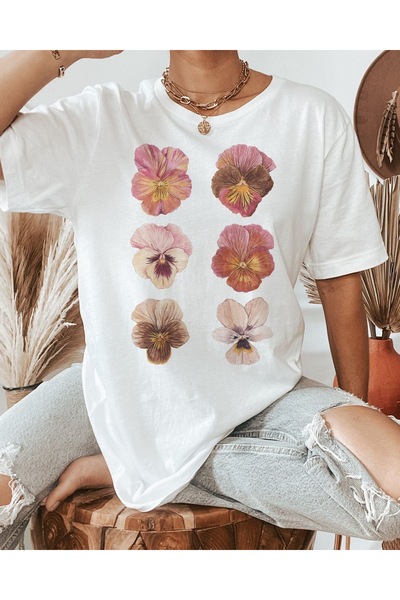 Jose Clothing تيشيرت قطن عضوي كبير الحجم مطبوع عليه زهور - كم قصير