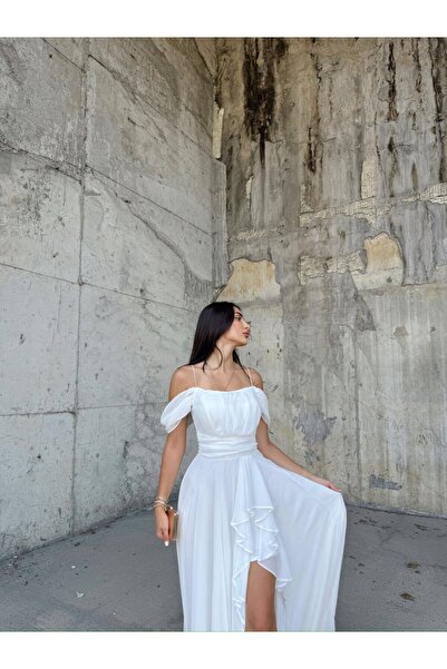 bella istanbul Alice Madonna Yaka İp Askılı Yırtmaçlı Abiye