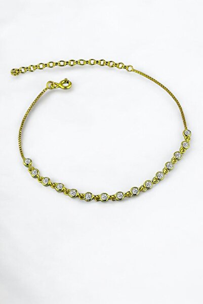 jelux silver Gümüş 925 Ayar Zirkon Taşlı Su Yolu Ayarlanabilir Gold Bileklik