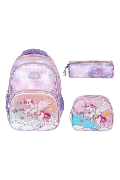Çantavizyon Mor Unicorn Okul Sırt Çantası 3'lü Set