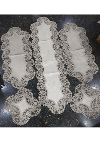 Çt Çeyizci Tekstil Velvet Living Room Set - 5 Piece Lacy Table Cover Runner Set