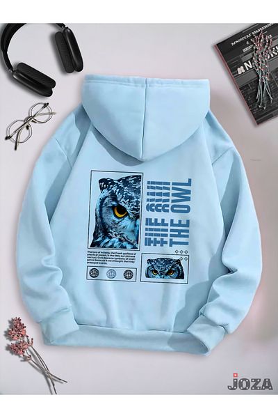 Joza Outdoors Hanorac unisex, femei, bărbați, bufniță, cu design imprimat pe spate, colorat, cu glugă, din lână