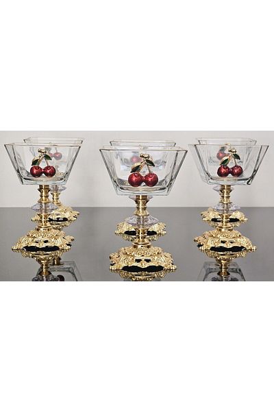 atabey home collection طقم أكواب وعاء صب Magnolia متعرج مكون من 6 قطع