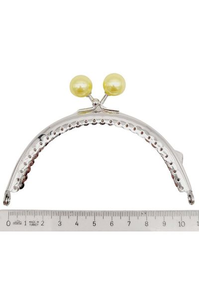 angel çanta aksesuar Accesoriu geantă Angel - 10,5 cm metal argintiu, clemă ovală pentru portofel cu bile galbene, model Bursu 2