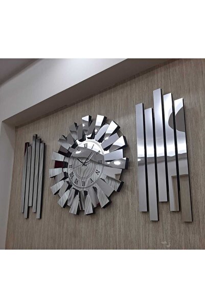 TUĞBArt 3 boyutlu piyano model Lambiri yan dekor Aynalı 3lü duvar gümüş Saati...