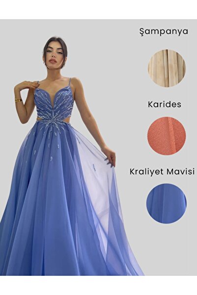 ÖMÜR INN Boncuk Işlemeli Pencereli Uzun Elbise