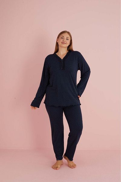 wear treasure Plus Size Patterned Buttoned Bamboo Pajamas Set - Long Sleeve