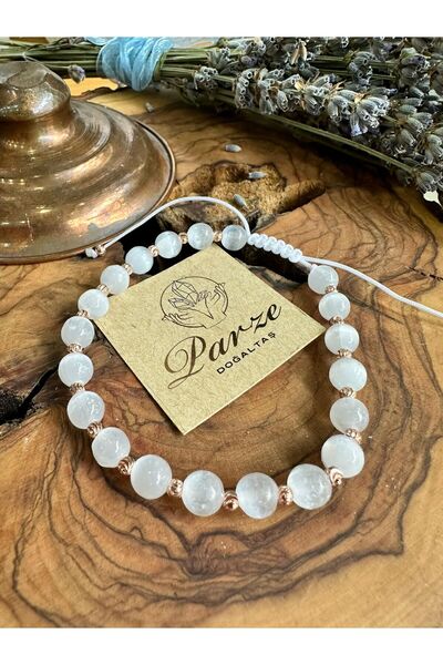 parze doğaltaş Makrome İp Örgülü Ayarlanabilir Selenit Bileklik