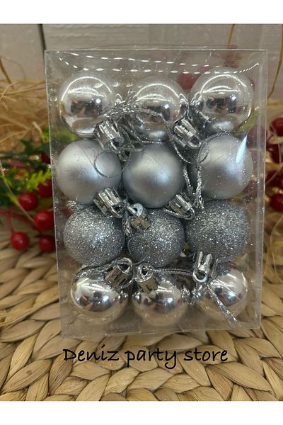 Deniz Party Store Ασημένιο Πρωτοχρονιάτικο Στολίδι 3 εκ. Cici Ball - 24 Τεμάχια