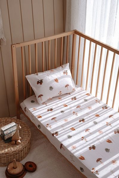 Lollie Baby&Kids Baby Crib, Park Bed, Mother's Side (70X110 CM) Elastic Sheet Set - Forest