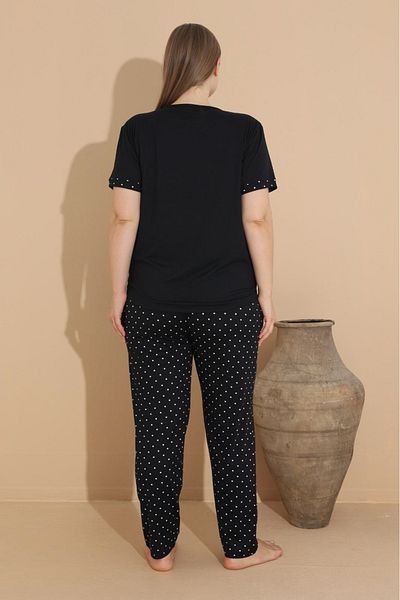 wear treasure Plus Size Curve Patterned Short Sleeve Milan Fabric Pajamas Set - 1st Quality Bamboo