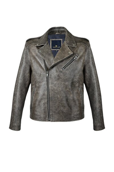 Dericlub Men's Genuine Leather Roman Biker Coat