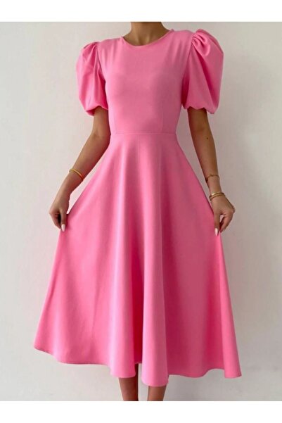 MOODMODA - Rochie midi cu mâneci pepene verde