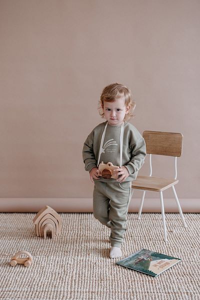 Lollie Baby&Kids Baby & Kids Top and Bottom Tracksuit Set, Printed 100% Cotton - Khaki