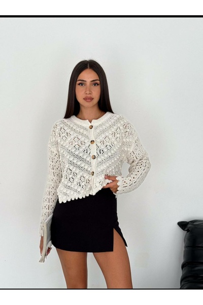 RECEP AYDIN سترة نسائية قصيرة ذات ياقة مخرمة