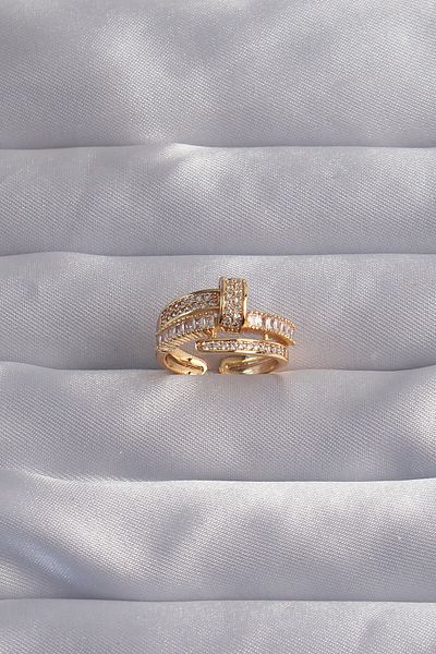 Moka Shopin Gold Colored Zircon Stone - Brass Adjustable Mokashopin Nail Ring