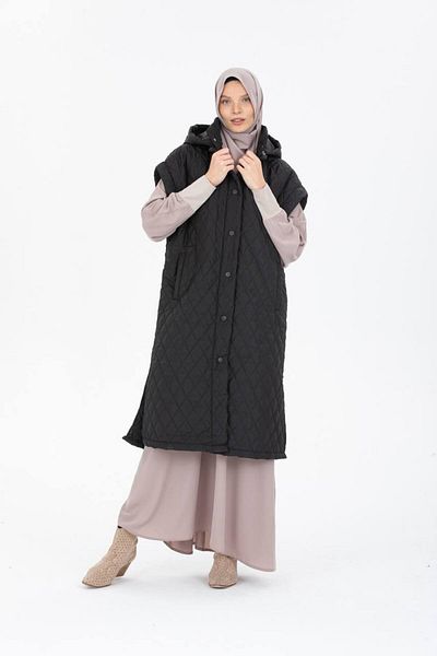 VALENS BOUTİQUE Detachable Hooded Puffer Vest with Low Sleeve and Zipper