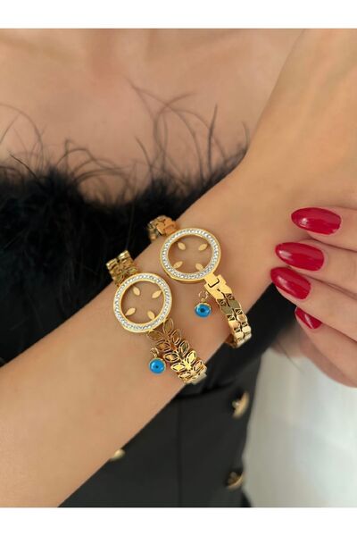 İNN JEWELLERY Çelik Bileklik Çeyrek Altın Takılabilen Kararmaz Figürlü ( 2 Yı...