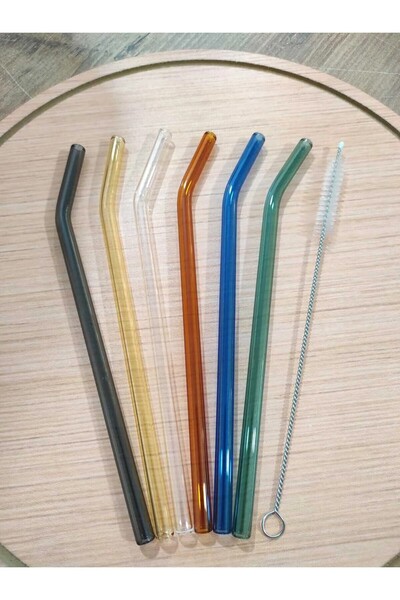 Amentes مجموعة من 6 ماصات بوروسليكات ملونة - زجاج مشطوف ومقاوم للحرارة، تتضمن فرشاة تنظيف