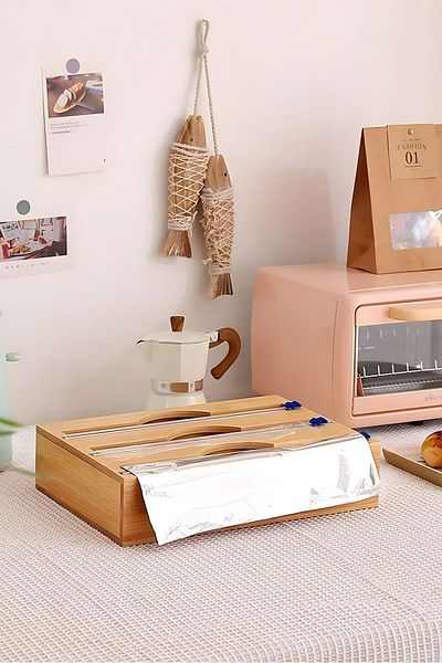 LEV AKSESUAR 3-piece Bamboo Stretch Film Foil Organizer - Durable Kitchen Material