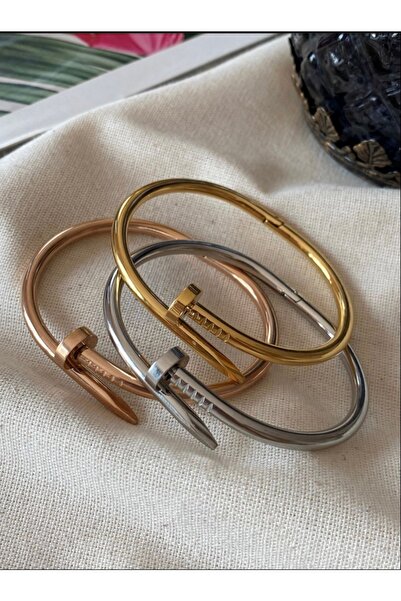 İNN JEWELLERY Çelik Taşsız Çivili Kelepçe Bileklik (GOLD)