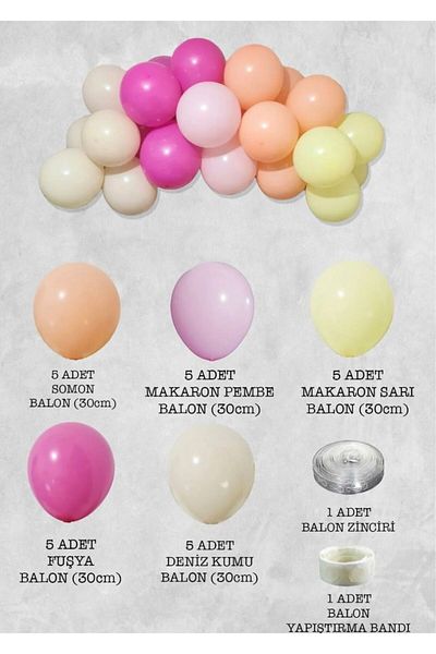 Deniz Party Store Makaron - Yellow Pink Sea Sand and Fuchsia Mini Chain Balloon Set