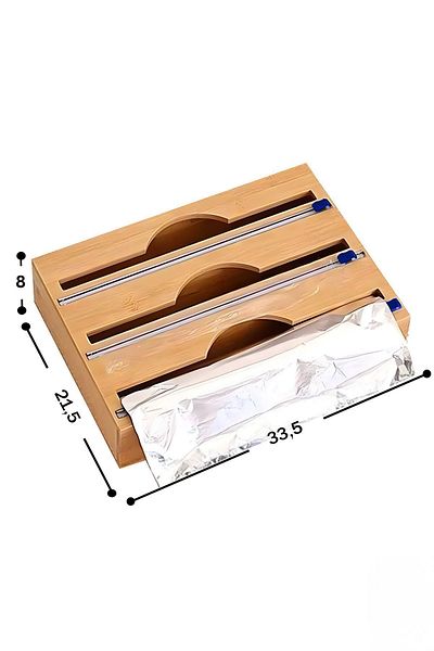 LEV AKSESUAR 3-piece Bamboo Stretch Film Foil Organizer - Durable Kitchen Material