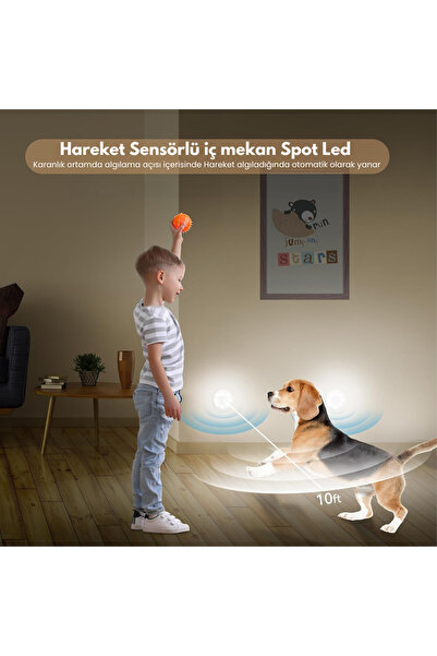 TechnoSmart Şarj Edilebilir Kumandalı 3 lü Spot Led Işık Lamba Hareket Sensörlü 3 Renkli Yanabilme