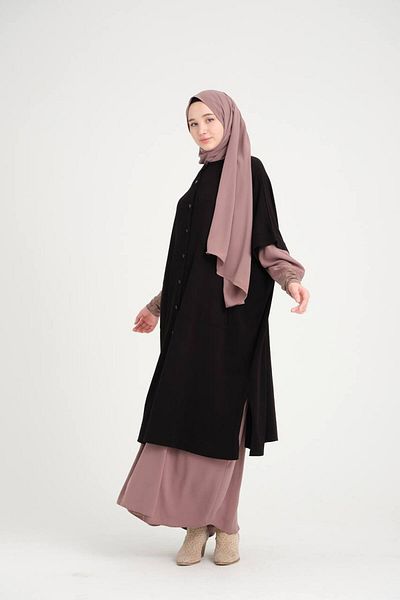 VALENS BOUTİQUE Mercerized Poncho με κουμπωτό κλείσιμο χιτζάμπ Poncho χωρίς κουκούλα
