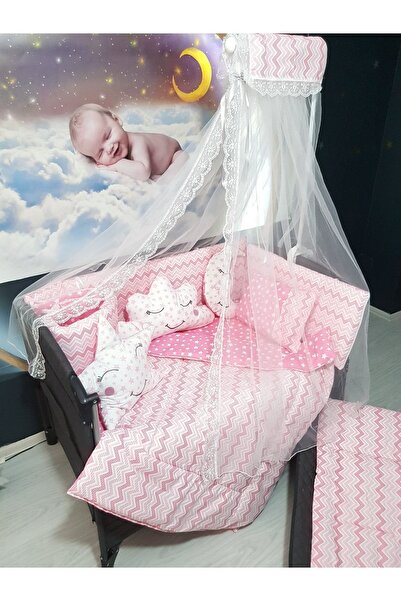 bebek_iklimi طقم نوم للأطفال مقاس 70 × 110 مع شبكة ناموسية بنمط متعرج رفيع 12...