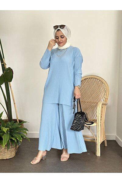 ASEL FASHİON Pileli Sandy Ikili Takım Açık Mavi