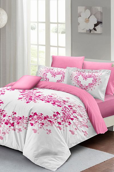 MonoHome Pink Satin Duvet Cover Set - 100% Cotton, Double, Heart Pp