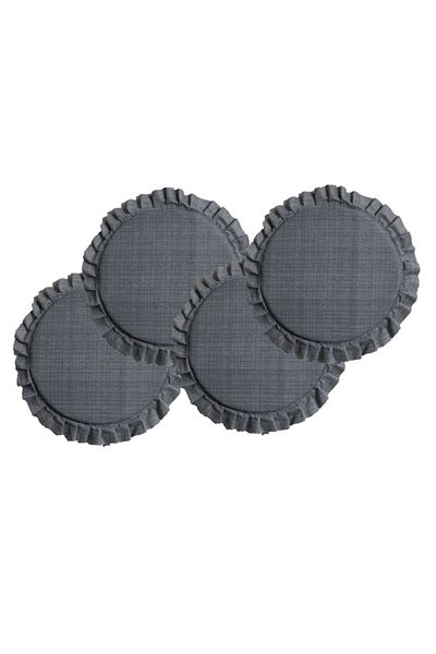 AKSEL 4-Piece Ruffled Round Gray Sponge Stool Cushion