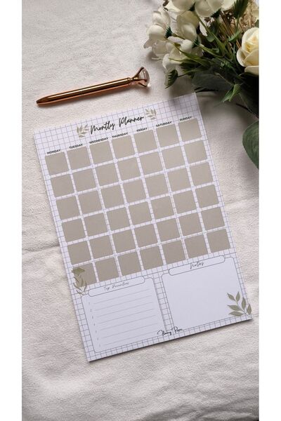 Flowery Paper Soft A4 Aylık Planlayıcı ( İngilizce )- Memopad, Bloknot, Defte...