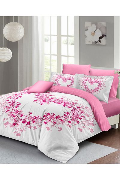 MonoHome Pink Satin Duvet Cover Set - 100% Cotton, Double, Heart Pp