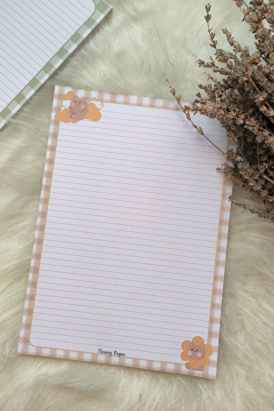 Flowery Paper Ayıcık Çizgili Defter A4 Notepad - Memopad,Check List ,Not Deft...
