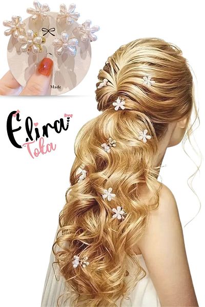 EliraToka 4 Pieces of Stylish Hair Clips with Pearls, Set of 4, Cute Double Sided Flower Shaped Peg Buckle
