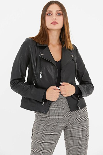 CZ London Women's Genuine Leather Jacket Zippered Coat with Sleeves