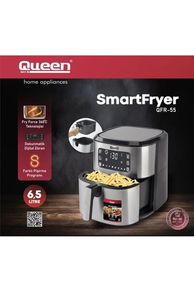 QUEEN Smartfryer Xxl Airfryer 6,5lt Dokunmatik Yağsız Sıcak Hava Fritözü