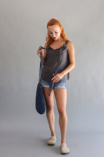 ASC SUN بلوزة كتان - تصميم مربوط على الكتف