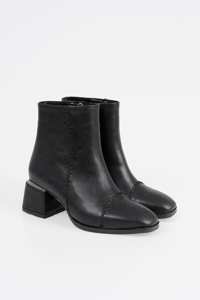 CZ London Women's Heeled Boots Knitted Detailed Round Toe