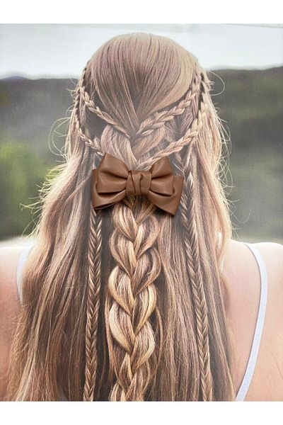 QUEEN AKSESUAR Luxury Leather Large Leather Bow Paris Steel Clip Non-Tarnish Buckle Chocolate Brown