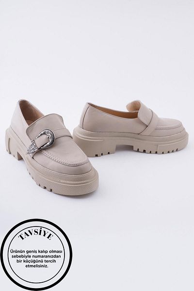 CZ London Genuine Leather Women's Loafers with Metal Accessories - Thick Sole Shoes