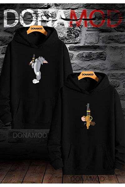 donamod سويت شيرت توم جيري فريند كارتون مقاس كبير - للجنسين، عبوتان